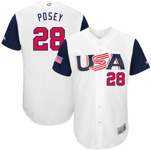 customized Men USA Baseball #28  Buster Posey White 2017 World Baseball Classic Authentic Jersey->->MLB Jersey